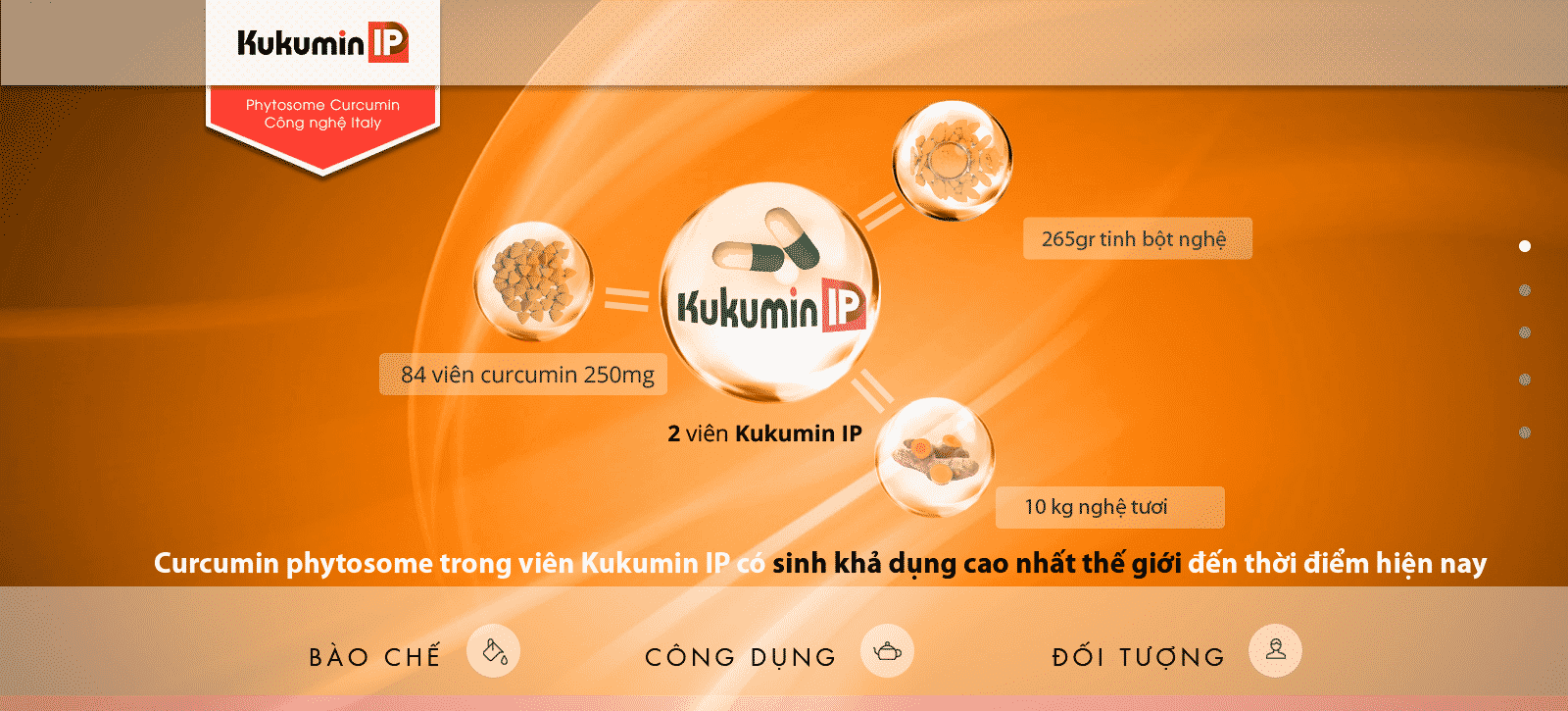 Kukumin IP sinh khả dụng cao, công nghệ phytosome, điều trị viêm loét dạ dày, tá tràng, ung thư, viêm đại tràng